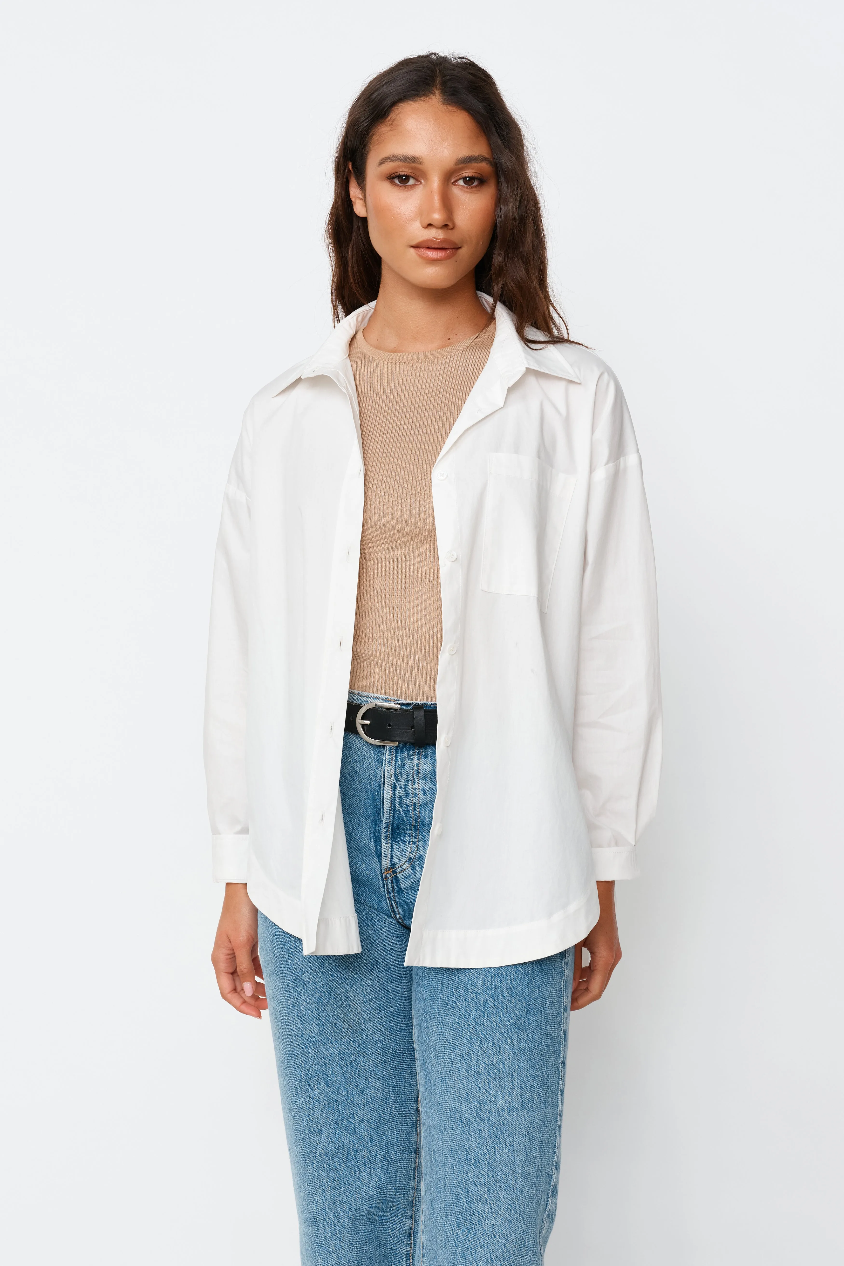 Morgan Wrap Button-Down Shirt - White