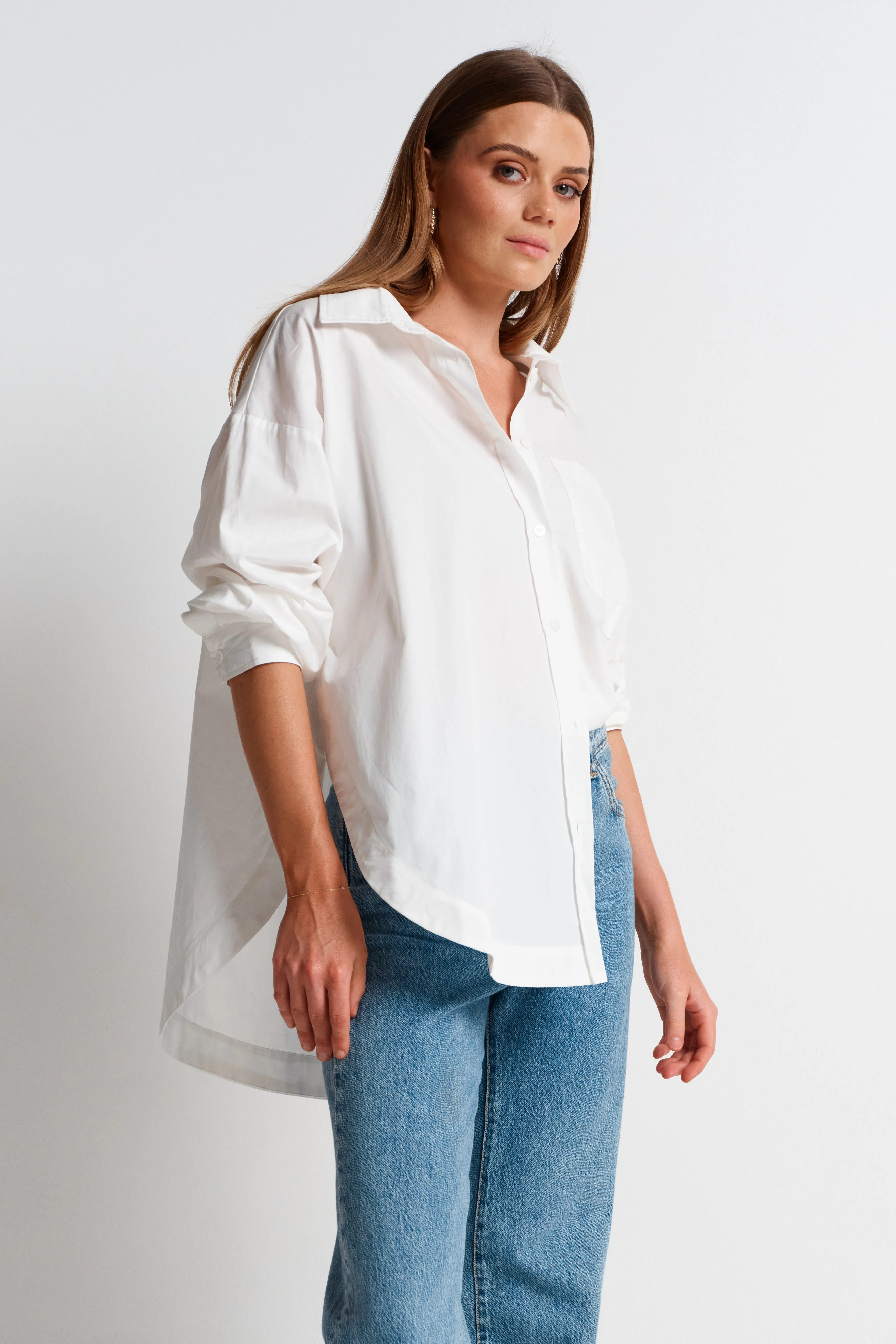 Morgan Wrap Button-Down Shirt - White