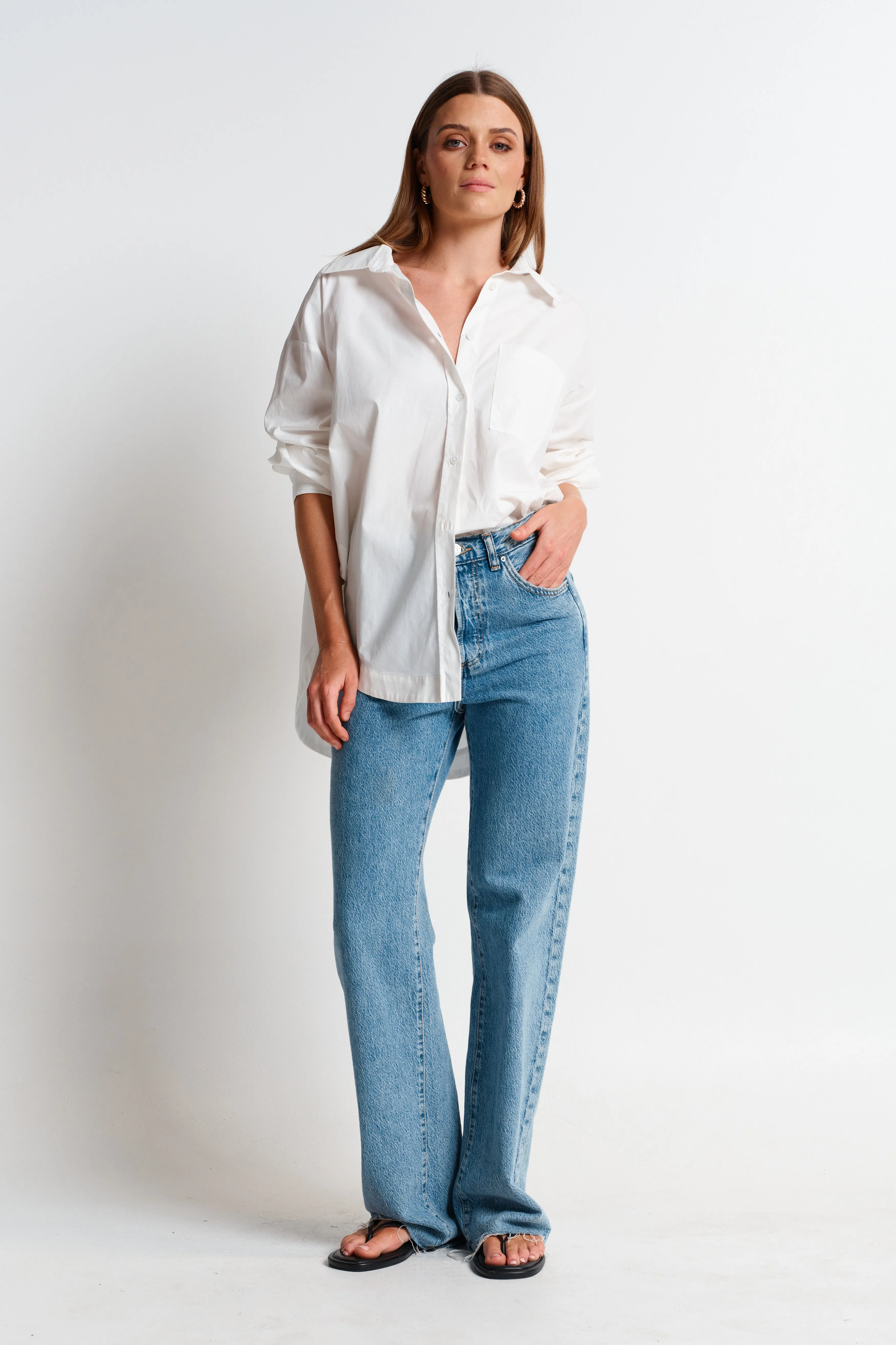 Morgan Wrap Button-Down Shirt - White