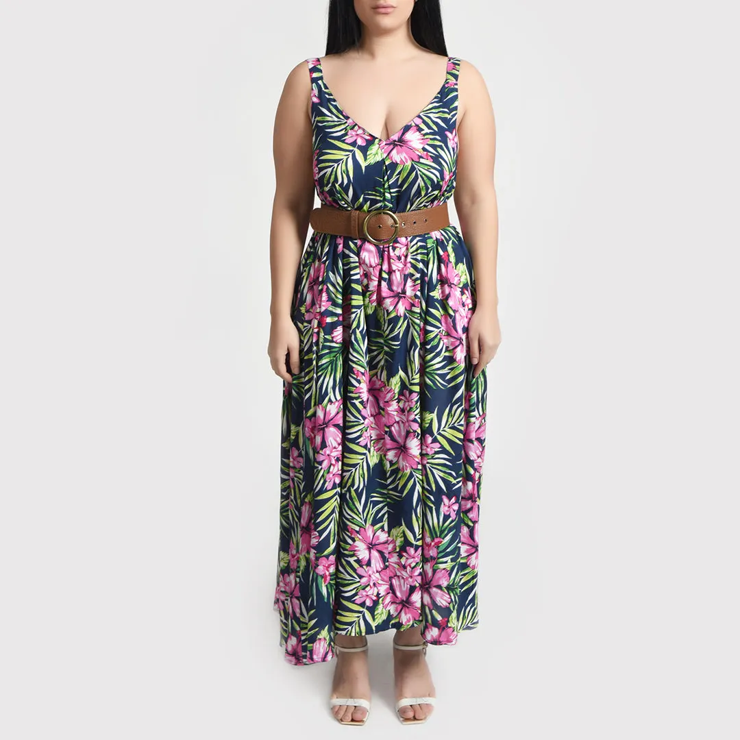 Navy Floral Maxi Dress Size 14-30 SM6