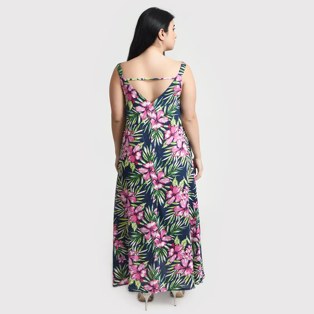 Navy Floral Maxi Dress Size 14-30 SM6