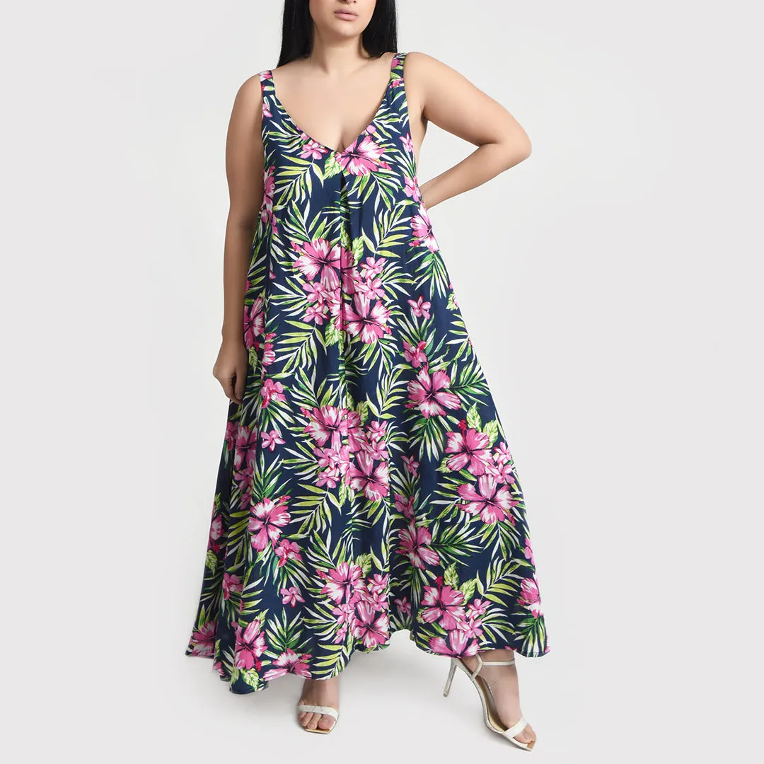 Navy Floral Maxi Dress Size 14-30 SM6