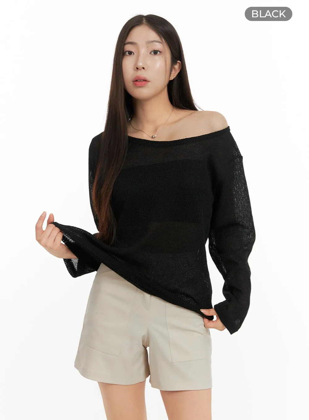 One Shoulder Sheer Sweater OA429