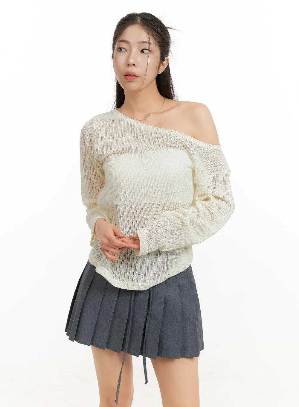 One Shoulder Sheer Sweater OA429