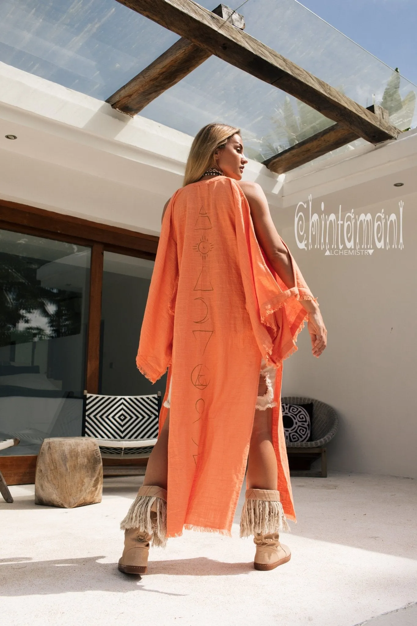 Organic Cotton Kimono Robe / Women Boho Cardigan / Coral