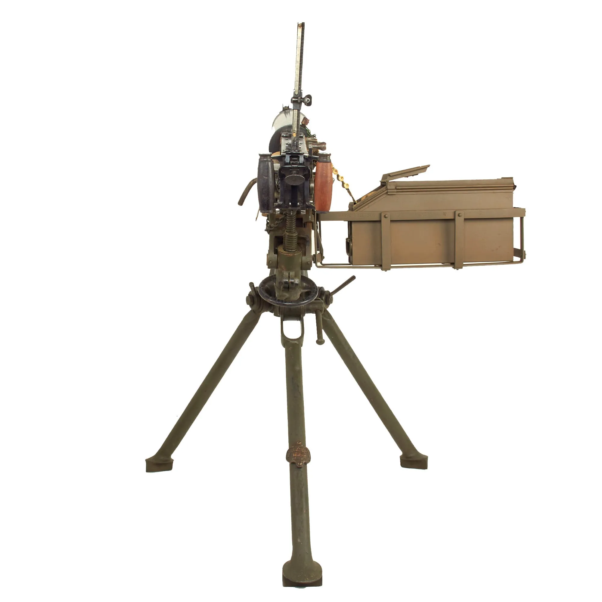 Original British WWII Vickers Display Medium Machine Gun with 1930 Dated Tripod & Accessories - Bullet Hole in Crosshead