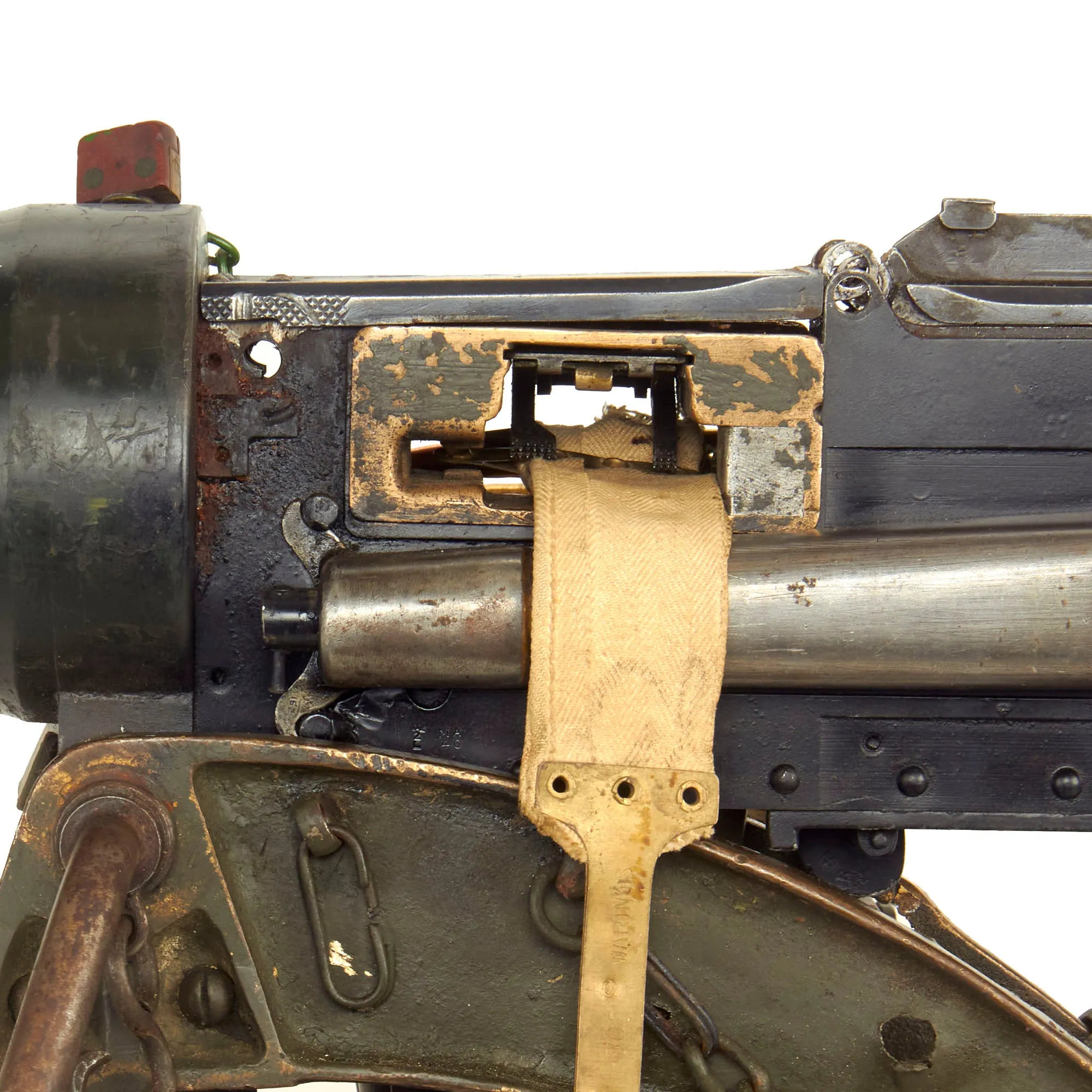 Original British WWII Vickers Display Medium Machine Gun with 1930 Dated Tripod & Accessories - Bullet Hole in Crosshead