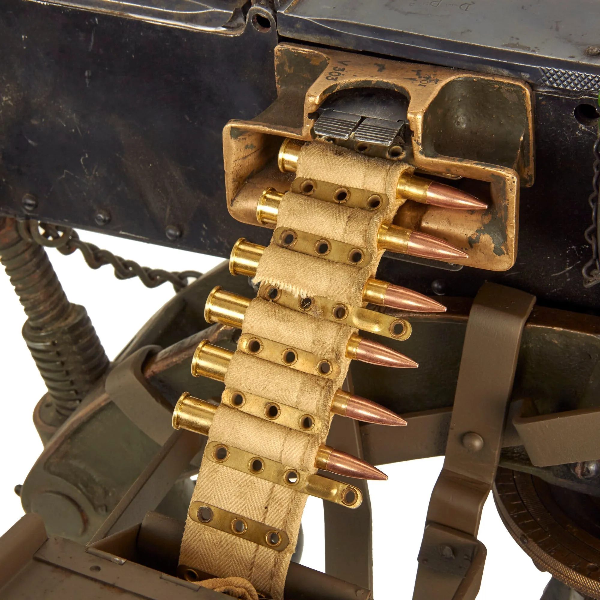 Original British WWII Vickers Display Medium Machine Gun with 1930 Dated Tripod & Accessories - Bullet Hole in Crosshead