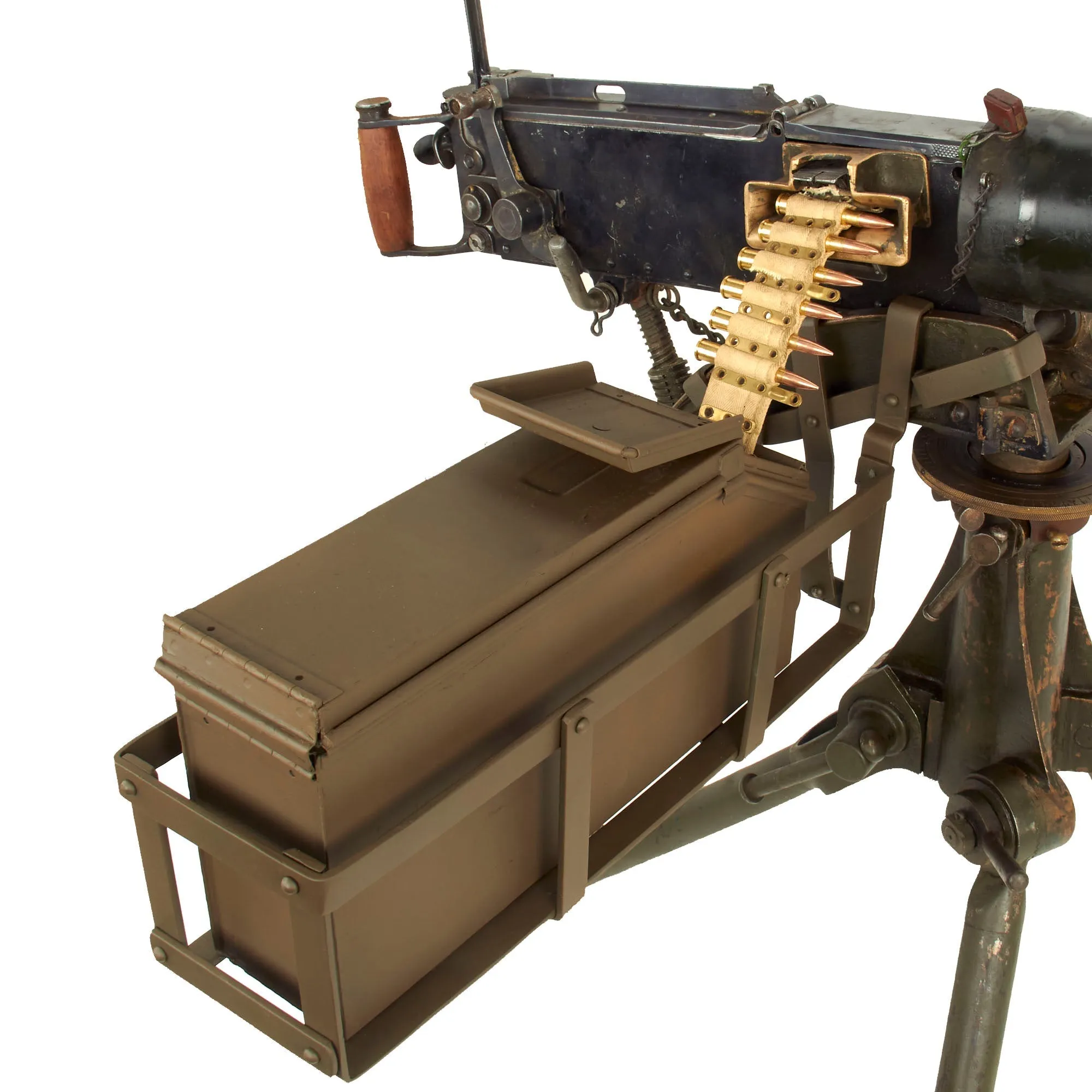 Original British WWII Vickers Display Medium Machine Gun with 1930 Dated Tripod & Accessories - Bullet Hole in Crosshead