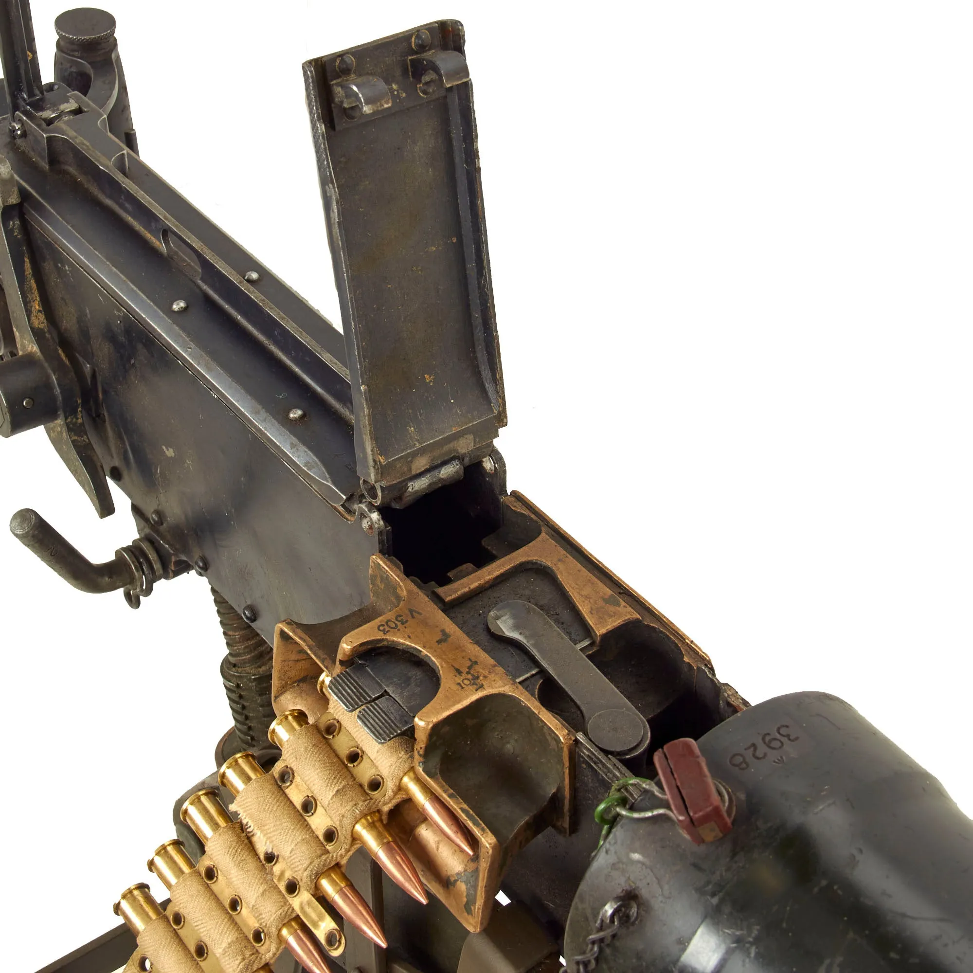 Original British WWII Vickers Display Medium Machine Gun with 1930 Dated Tripod & Accessories - Bullet Hole in Crosshead