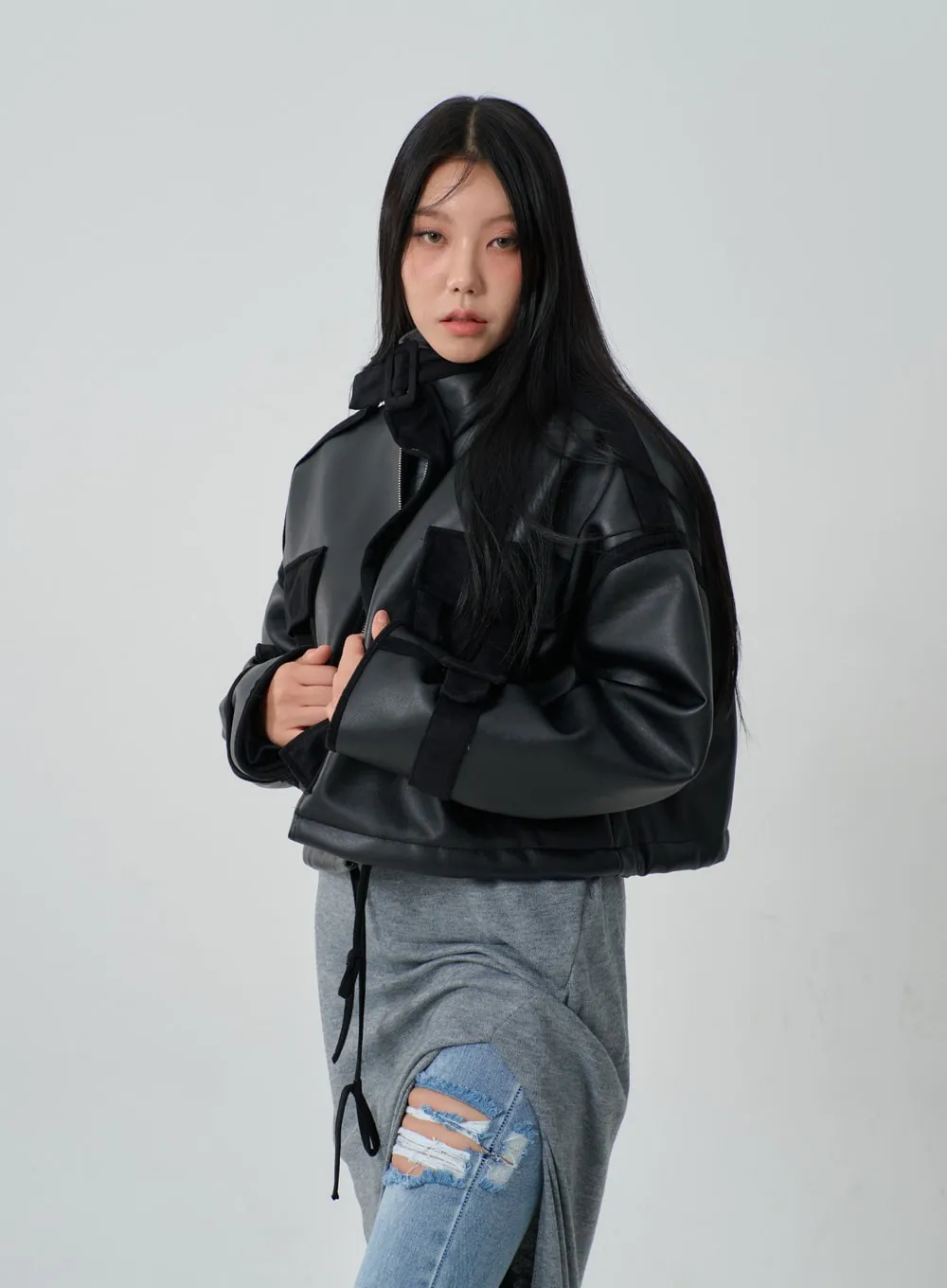 Oversized Cropped Shearling Jacket IJ320