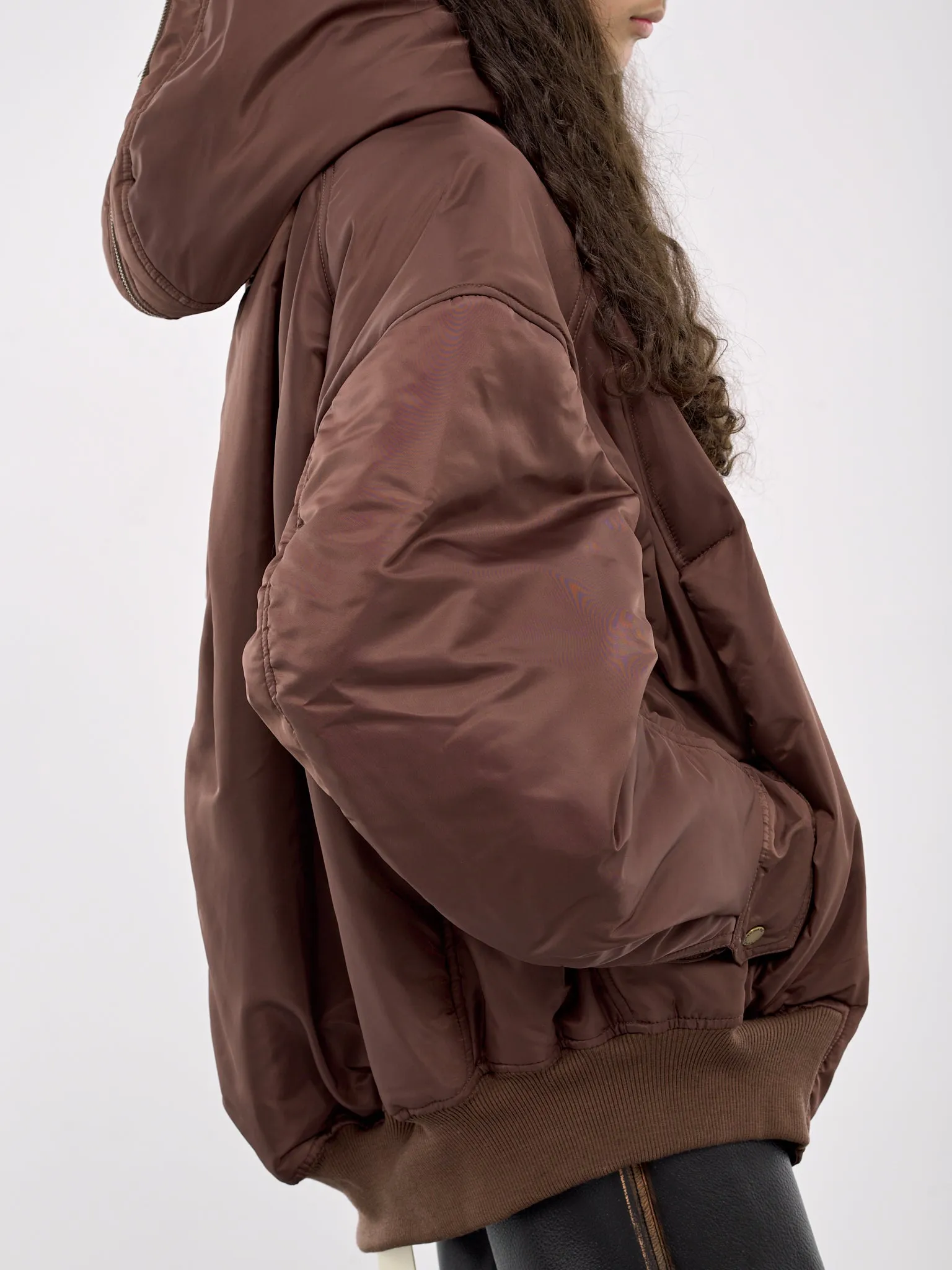 Oversized Nylon Puffer Jacket (FUF18JK22B-BROWN)