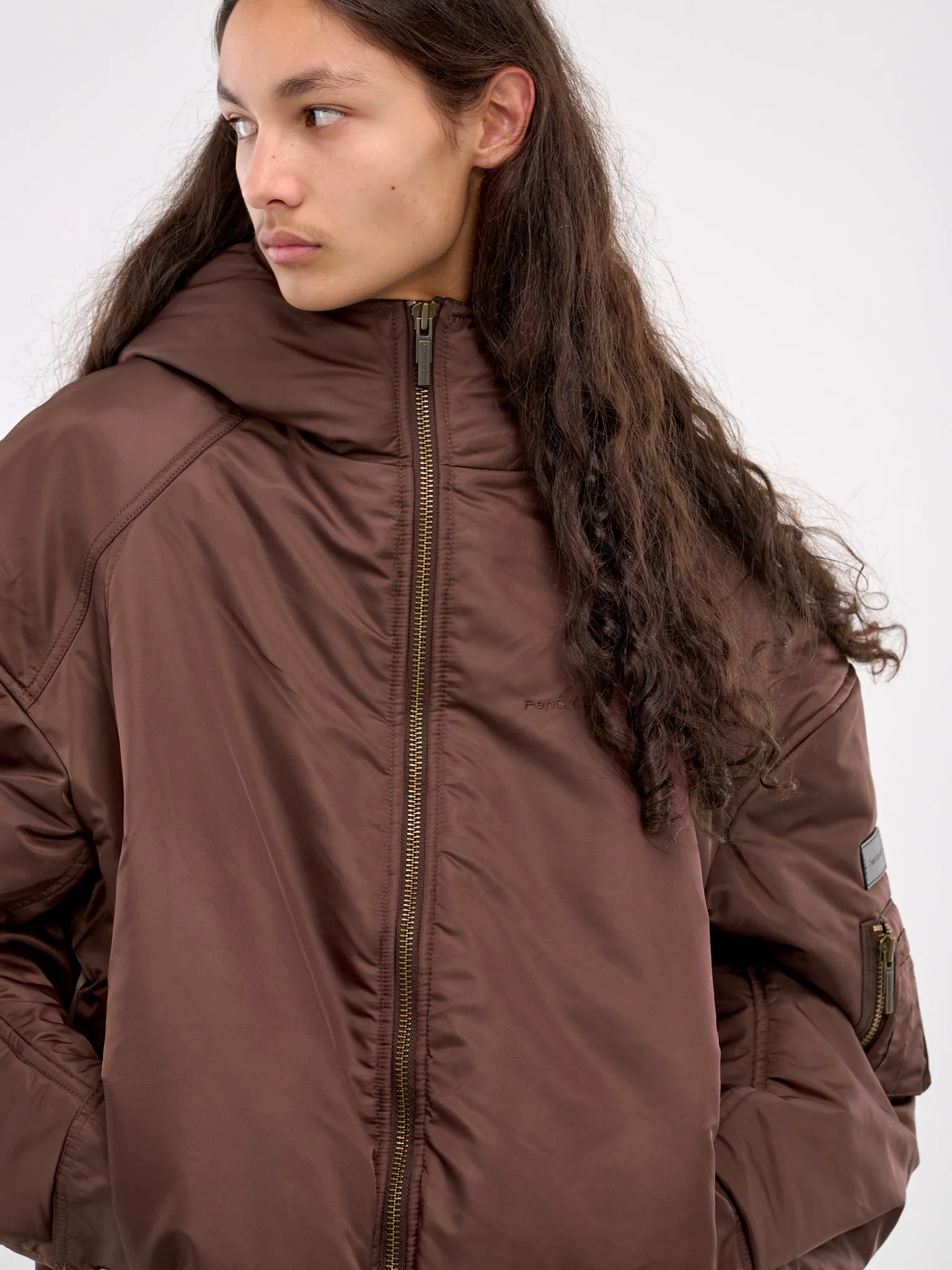 Oversized Nylon Puffer Jacket (FUF18JK22B-BROWN)