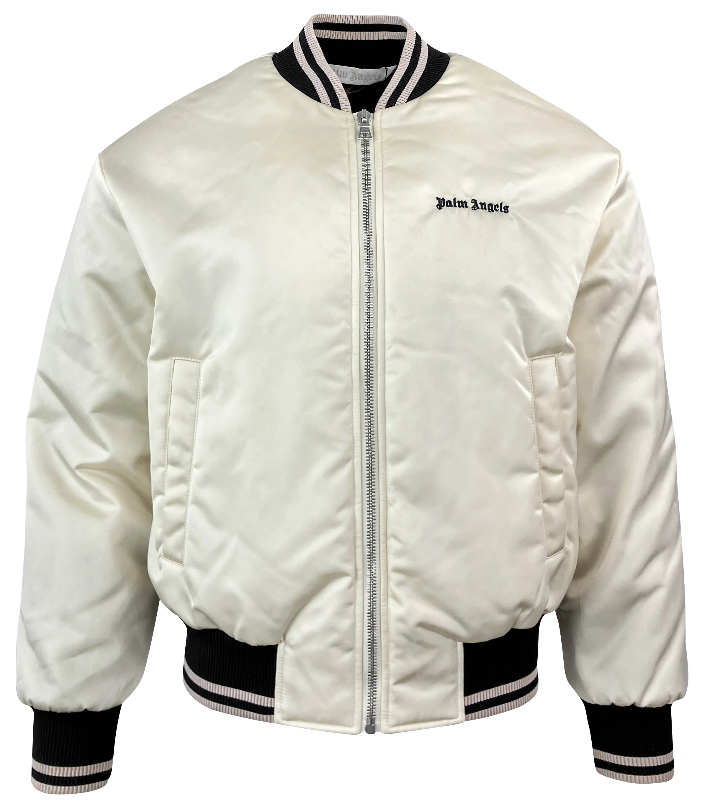 Palm Angels Classic Logo Bomber Jacket in Beige/Black