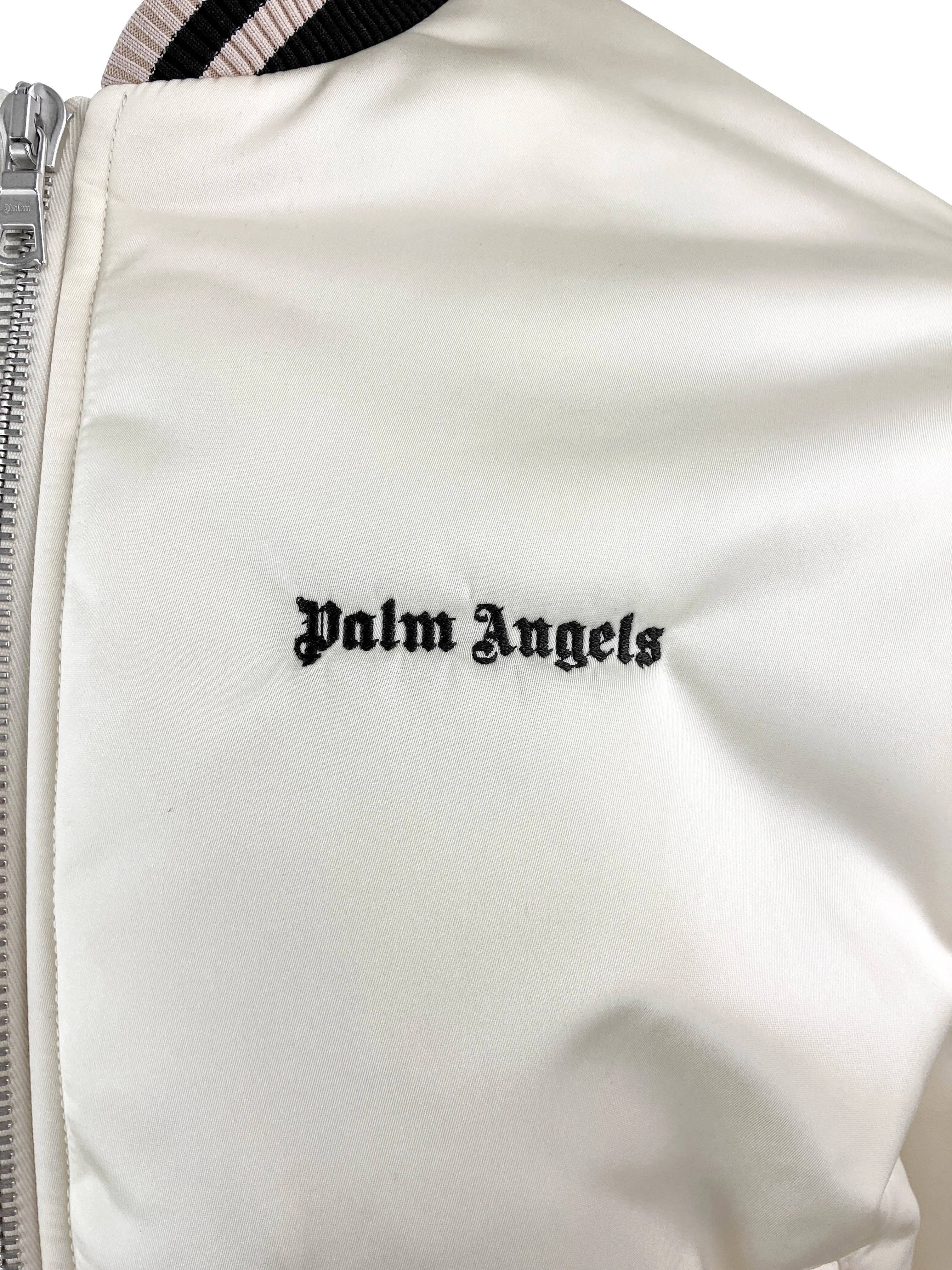 Palm Angels Classic Logo Bomber Jacket in Beige/Black