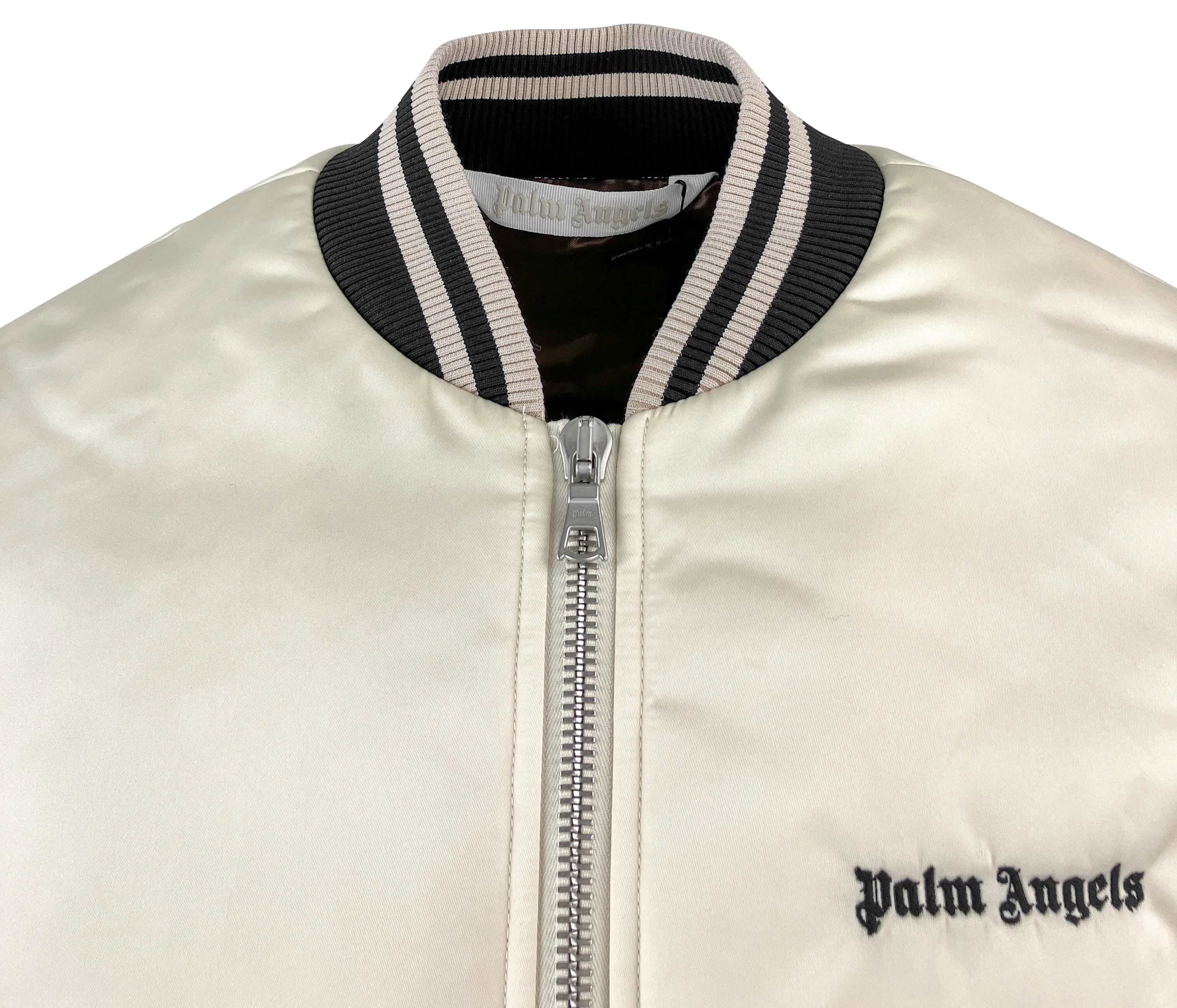 Palm Angels Classic Logo Bomber Jacket in Beige/Black