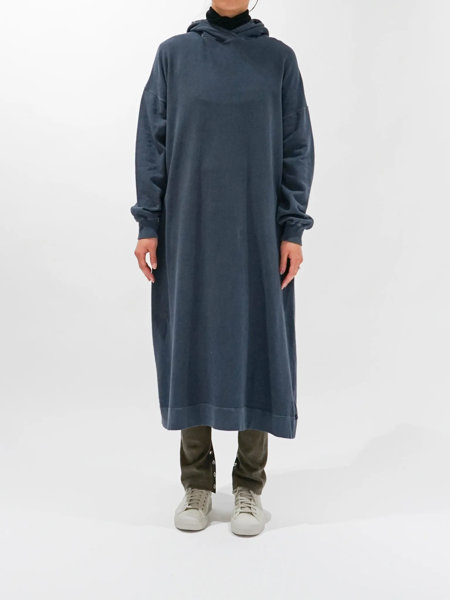 Pigment Dyed French Terry Hoodie Dress - Navy