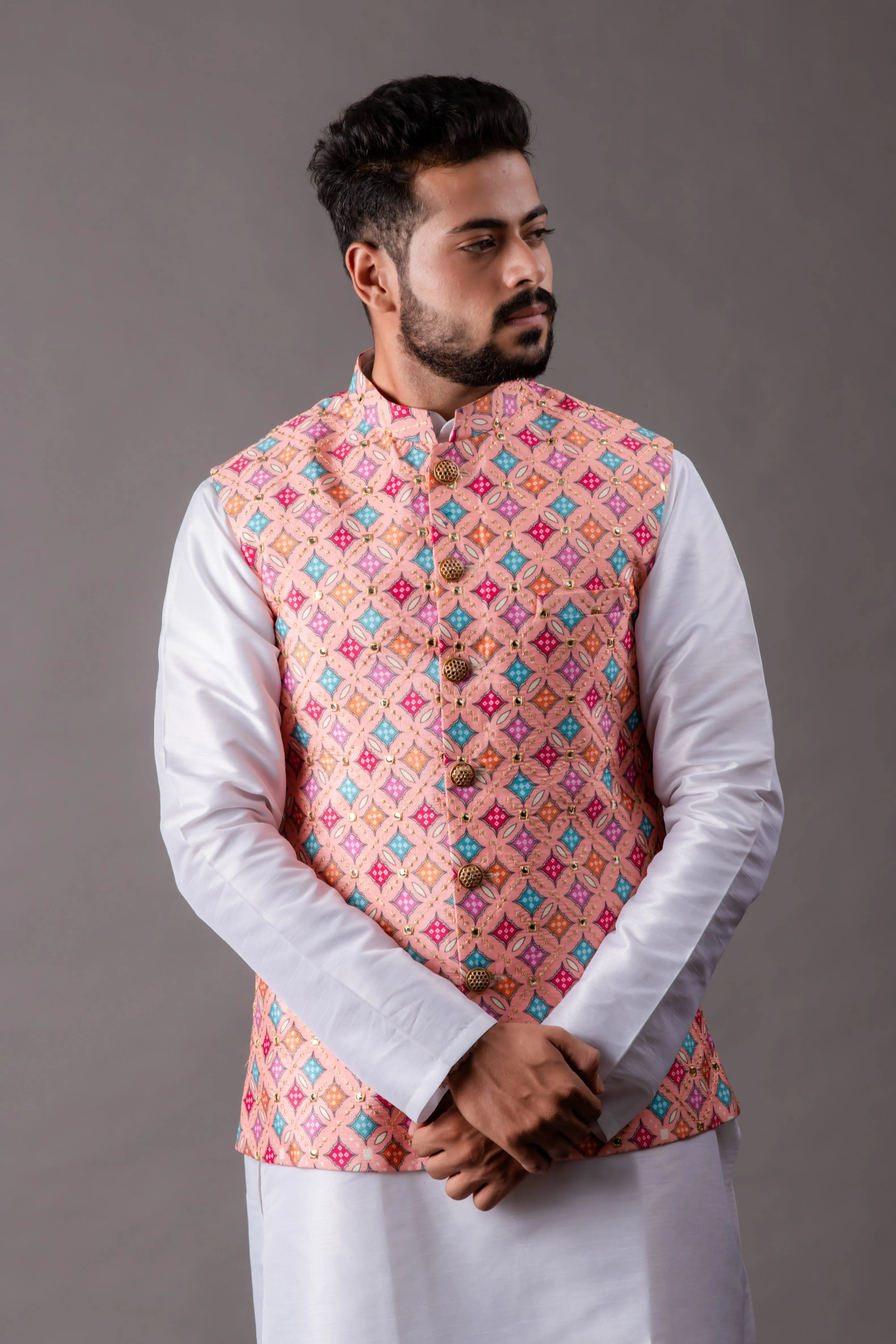 Pink Jacket Set With Kurta And Chudidar