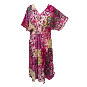 Pink Patchwork Print Cotton Smocked Maxi Dress Size 16-32 P242