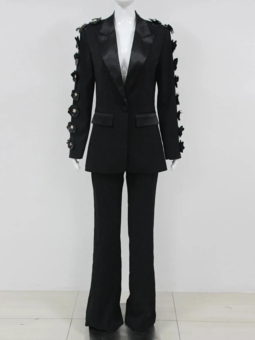 Pre Order:  Flower Long Sleeves Suit Jacket   Pants Set