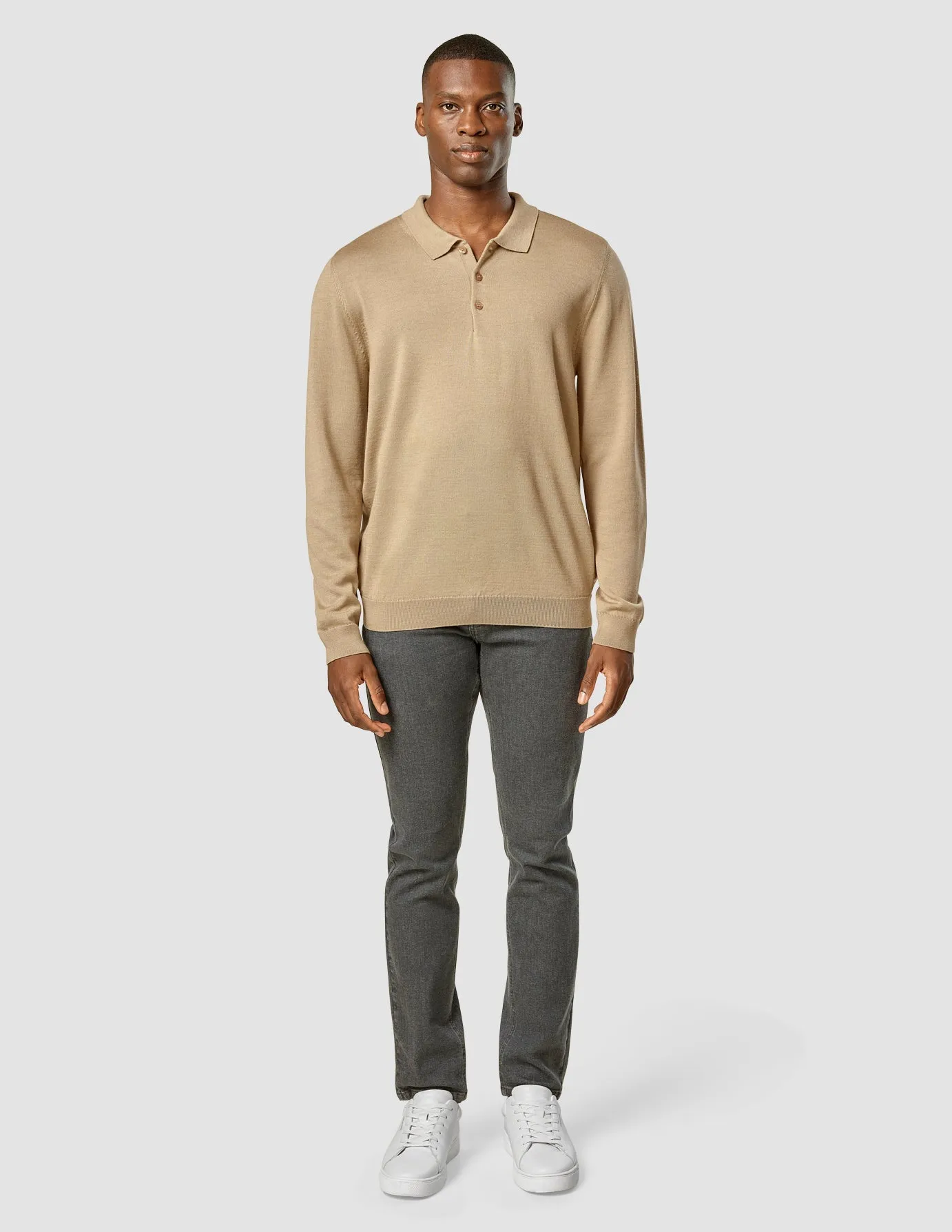 Premium Merino Long Sleeve Polo Sahara