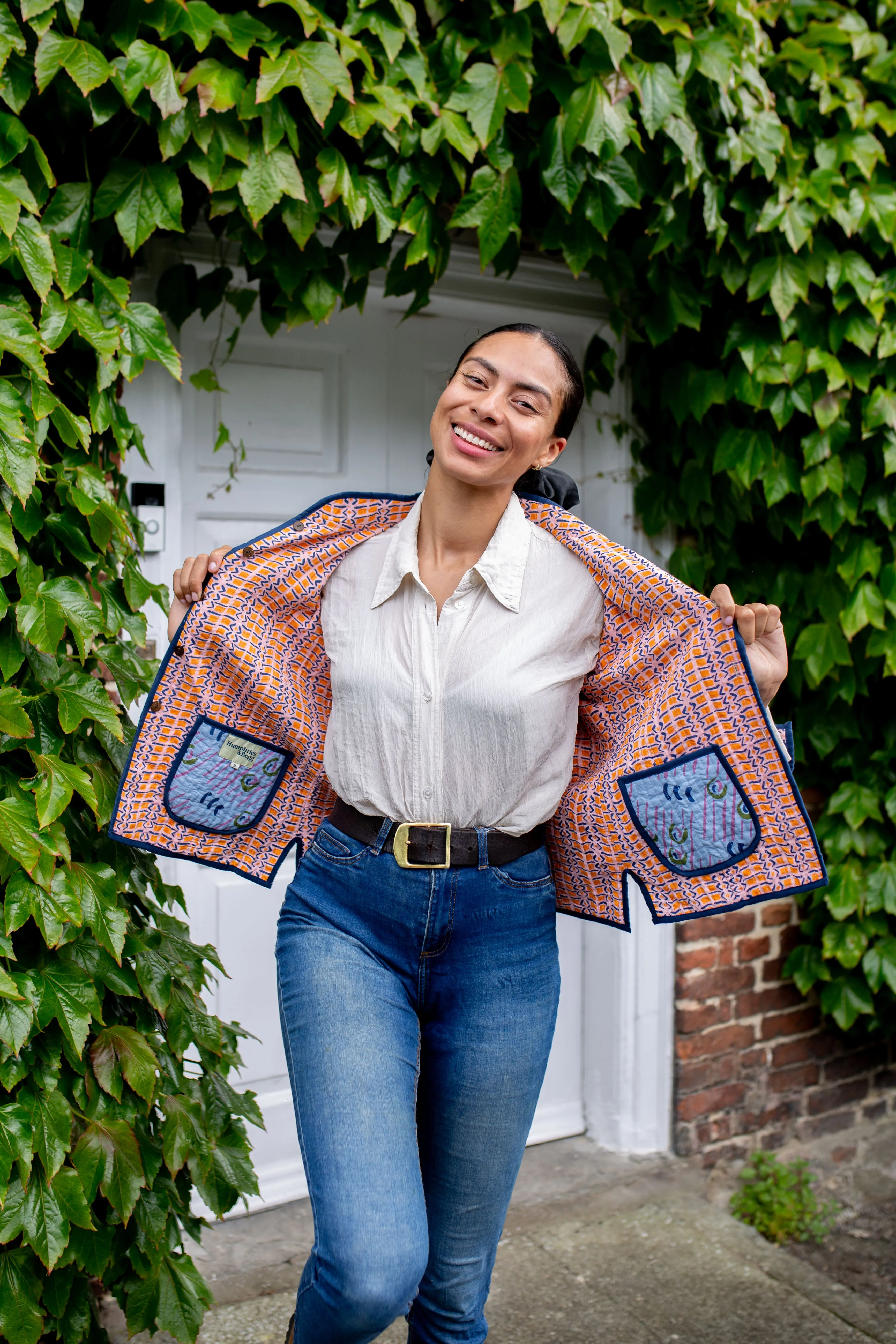 Quilted Cotton Reversible Jacket in 'Stretch on Pink' & 'Swirly Pants'