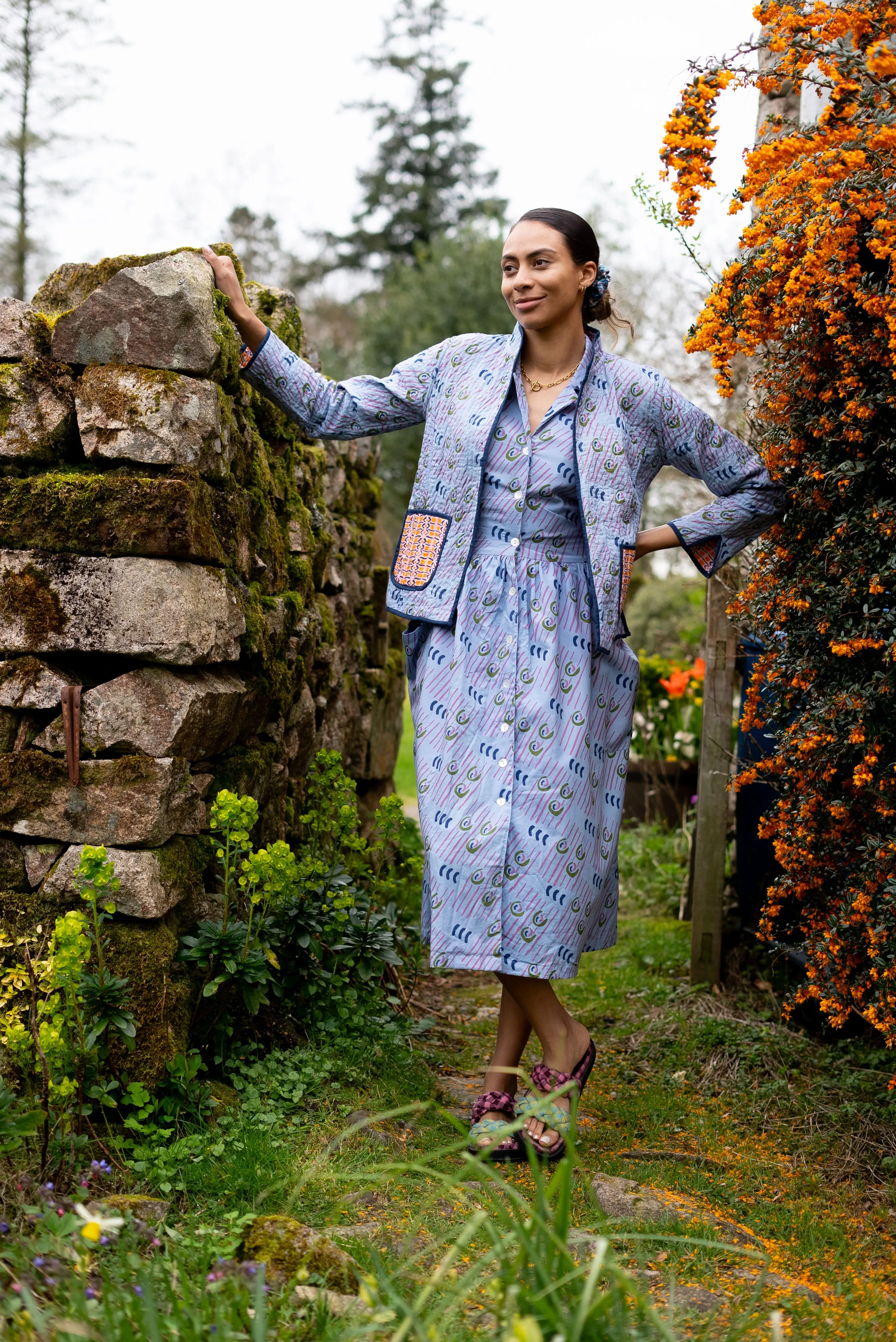 Quilted Cotton Reversible Jacket in 'Stretch on Pink' & 'Swirly Pants'