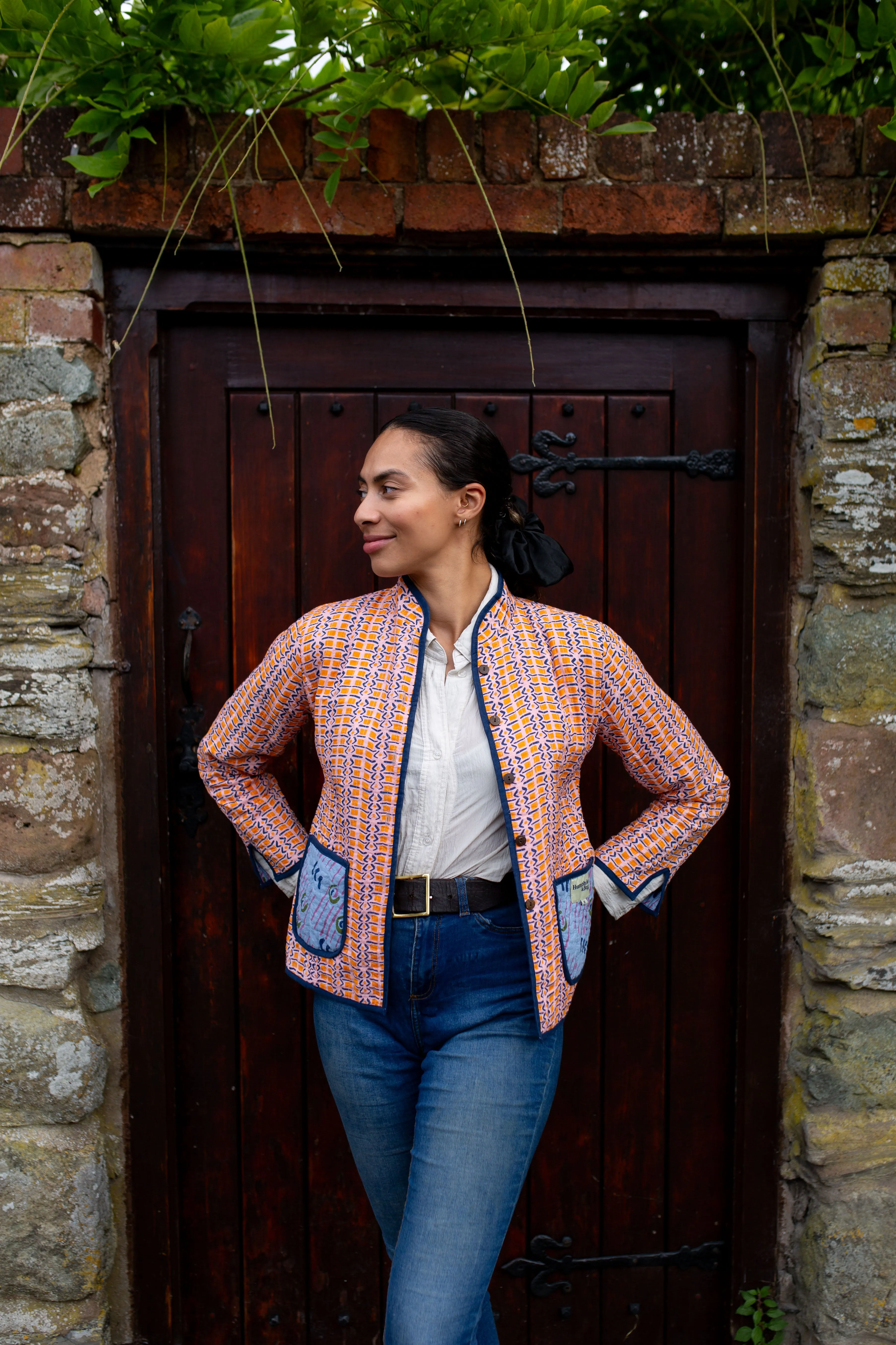 Quilted Cotton Reversible Jacket in 'Stretch on Pink' & 'Swirly Pants'