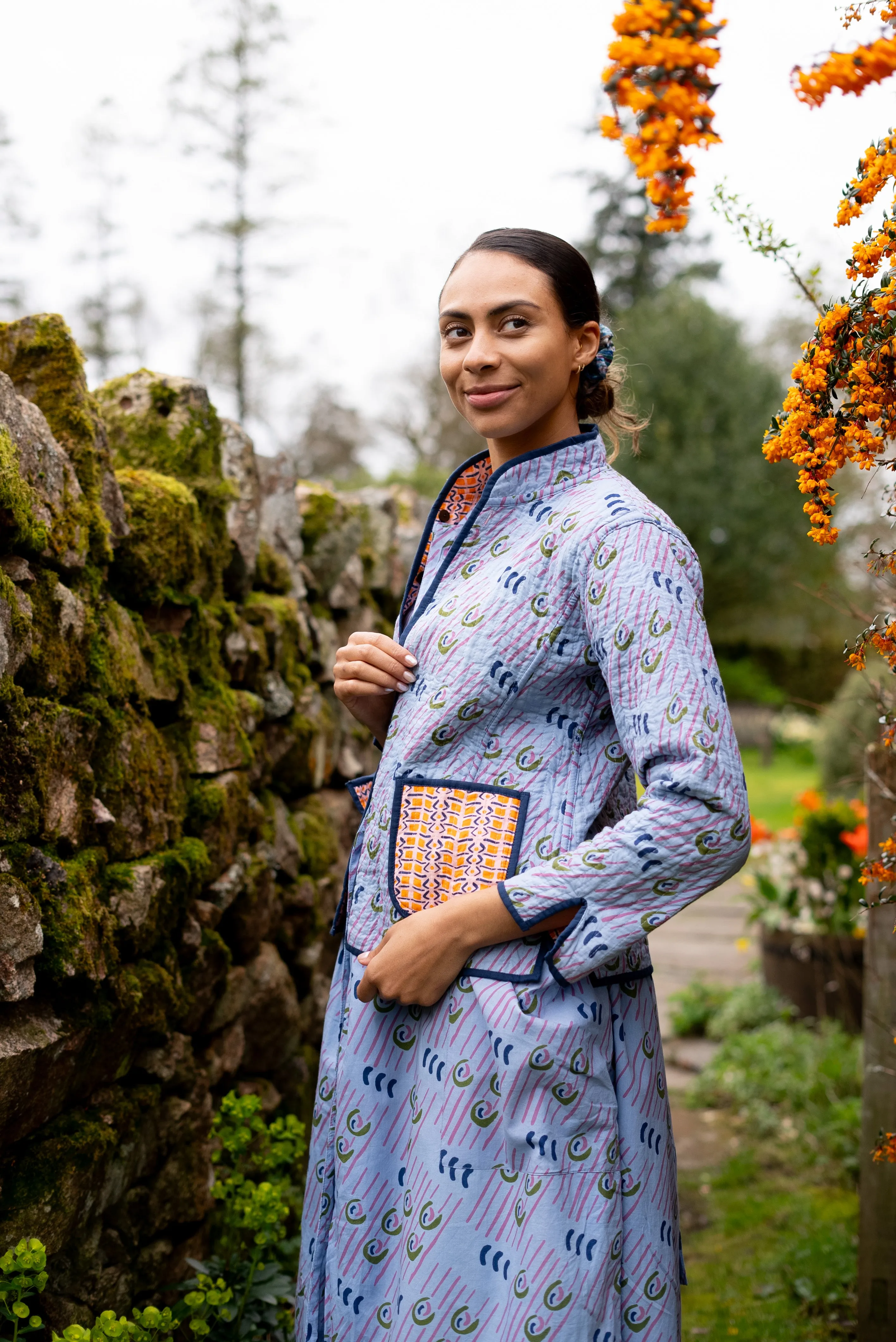 Quilted Cotton Reversible Jacket in 'Stretch on Pink' & 'Swirly Pants'