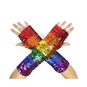 Rainbow Sequin Fingerless Gloves