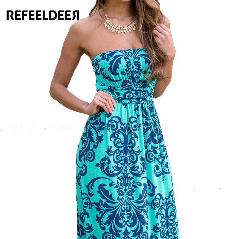 Refeeldeer Boho Summer Dress Women 2017 Summer Sundress Tunic Off Shoulder Floor Length Long Maxi Beach Dress Shirt Robe Femme