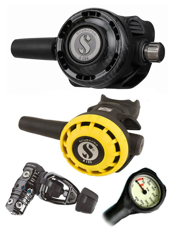 Scubapro Regulator Set: MK25 Evo Black Tech (DIN or Yoke) / G260 Carbon / Octopus & Free Termo Gauge