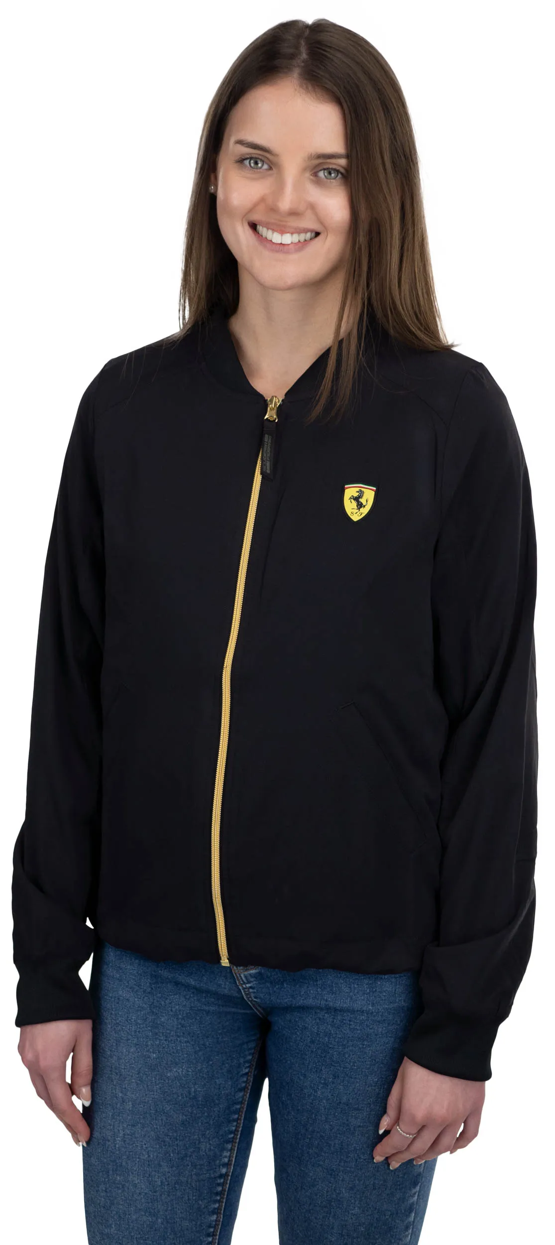 Scuderia Ferrari Bomber Long Sleeve Zip Up Jacket - Women - Black