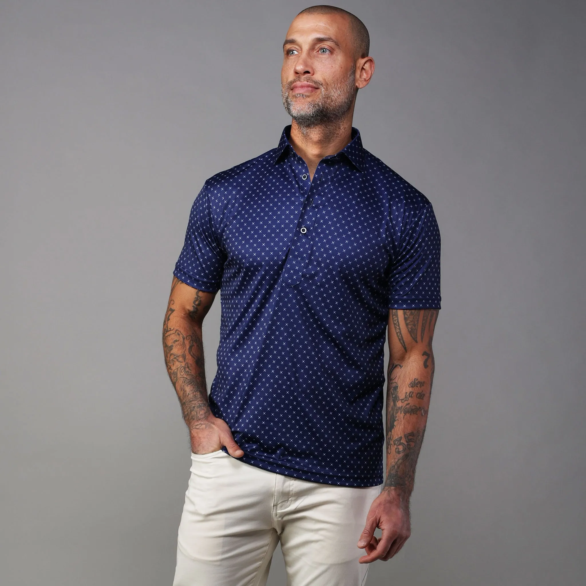 Semi-Spread Collar Polo Navy Pebble Beach 5 Diamond