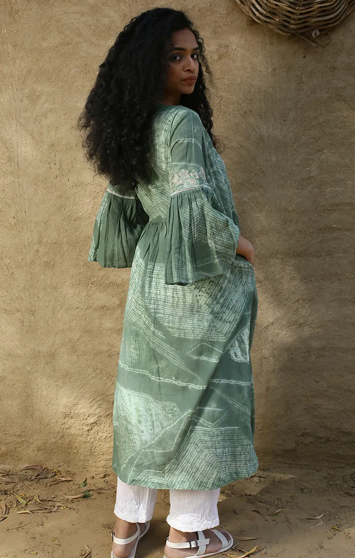 Shibori Tunic Jade Green (With Slip) and Sheer Pants