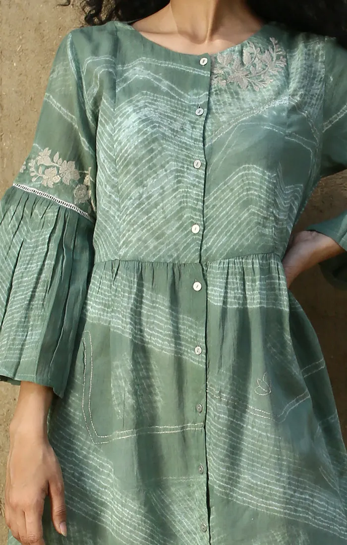 Shibori Tunic Jade Green (With Slip) and Sheer Pants