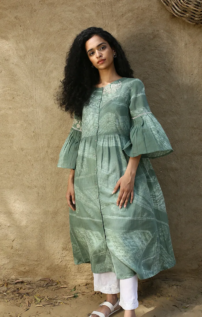 Shibori Tunic Jade Green (With Slip) and Sheer Pants