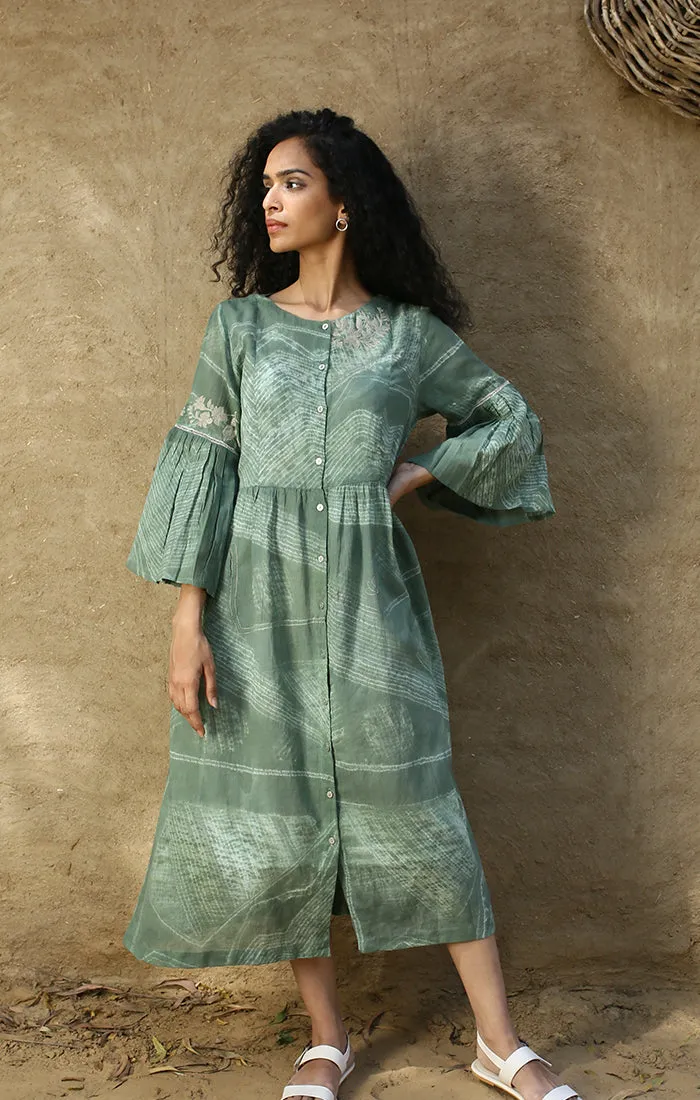 Shibori Tunic Jade Green (With Slip) and Sheer Pants