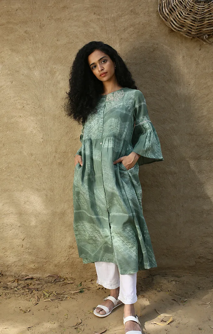 Shibori Tunic Jade Green (With Slip) and Sheer Pants