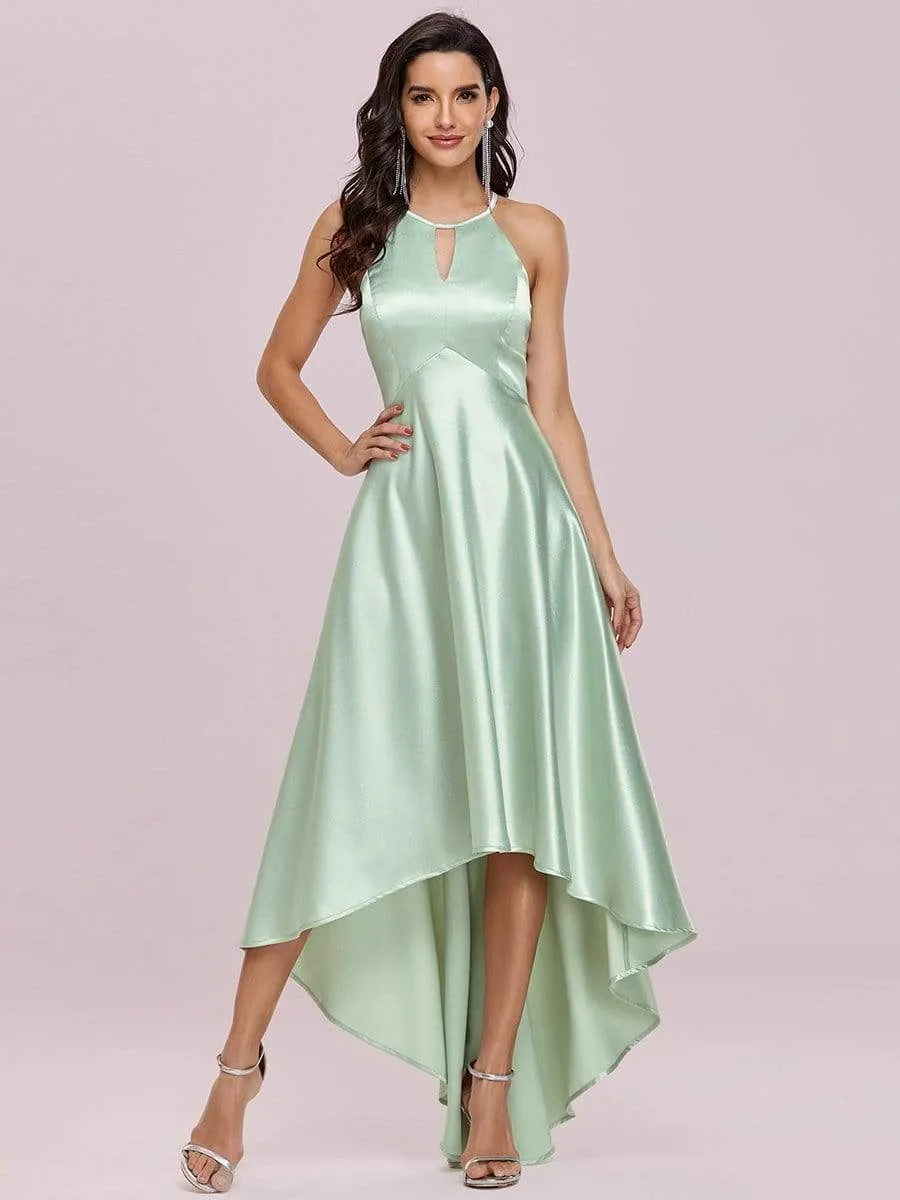 Soft Halter Open Back High Low Prom Dress