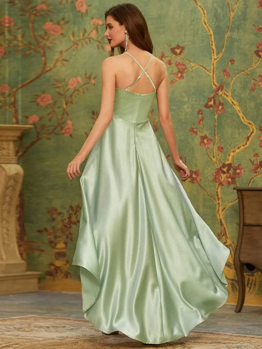 Soft Halter Open Back High Low Prom Dress