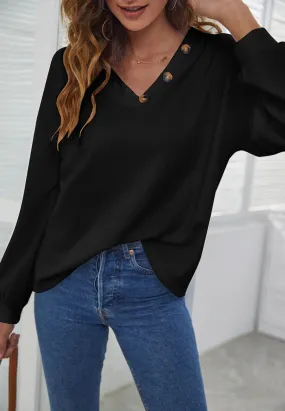 Solid Contrast Button Detail Sweater