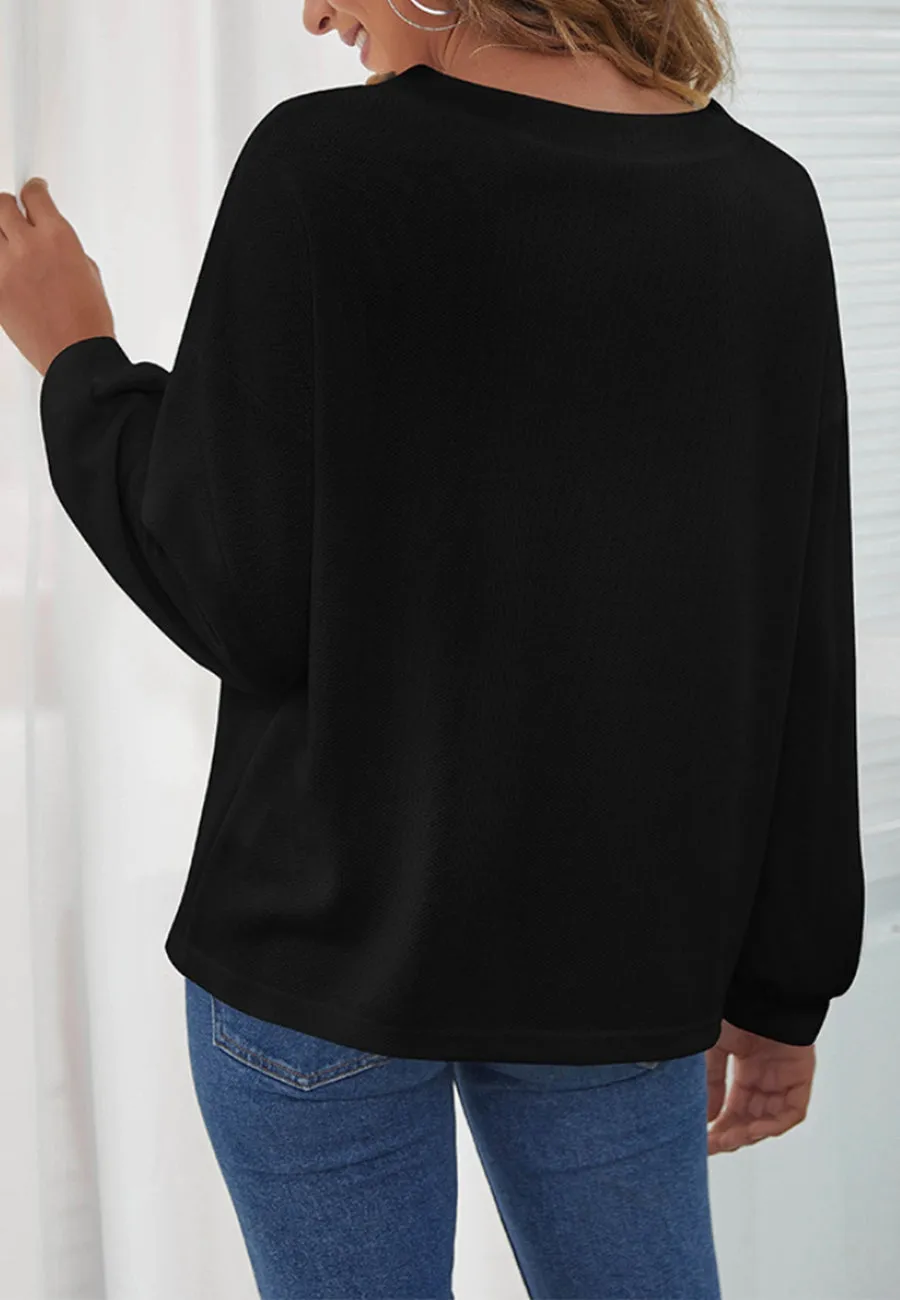 Solid Contrast Button Detail Sweater