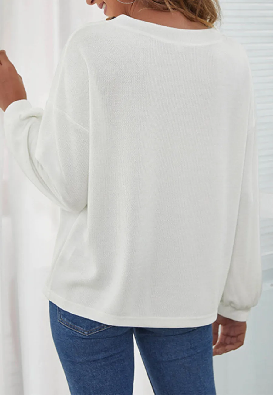 Solid Contrast Button Detail Sweater