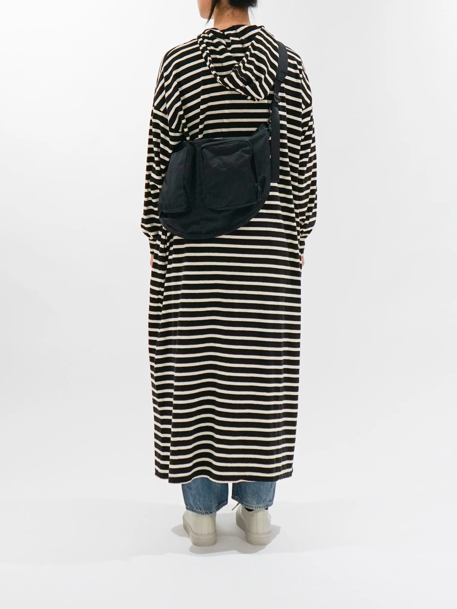 Striped Hoodie Dress - Black x Natural