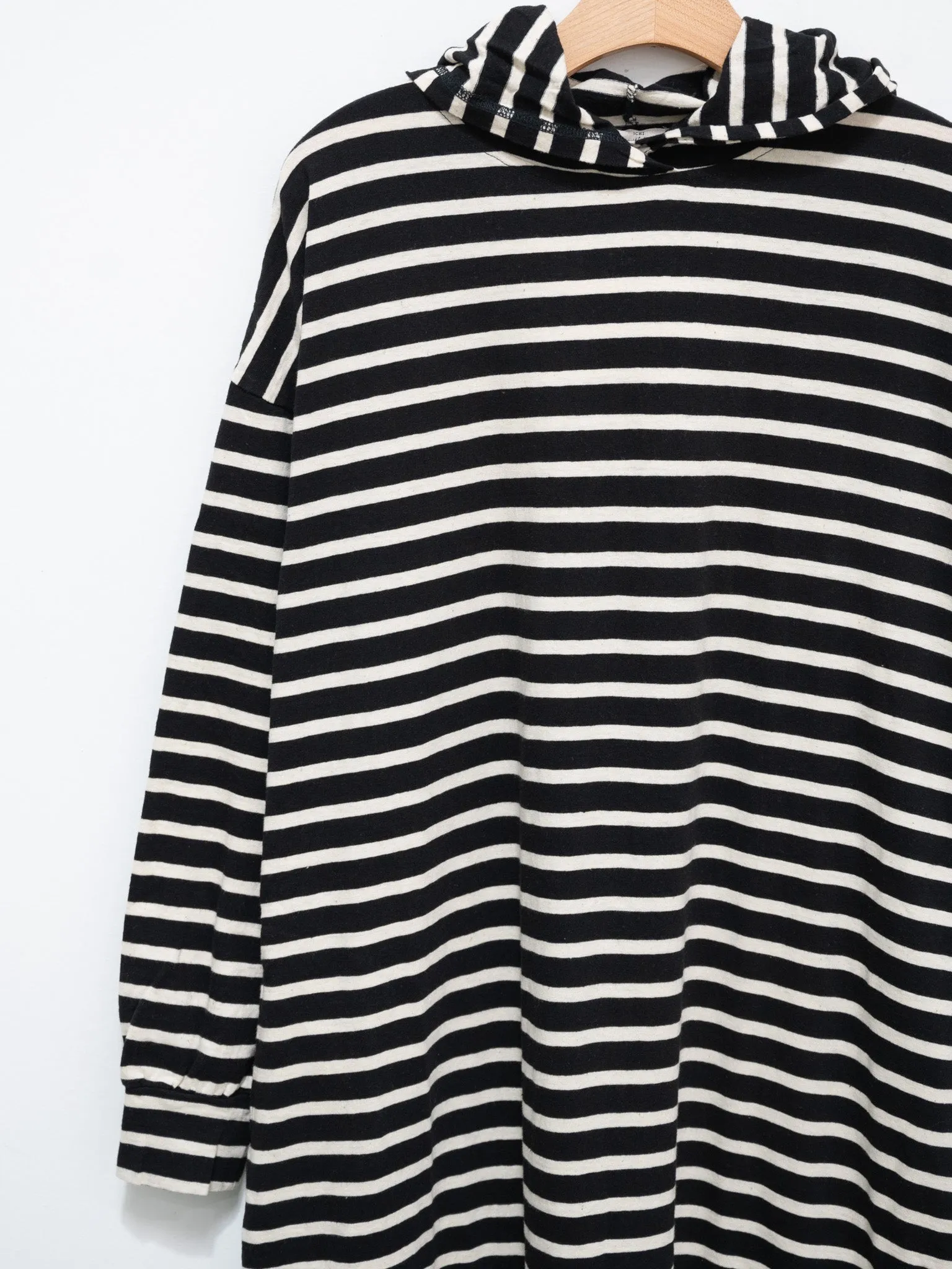 Striped Hoodie Dress - Black x Natural