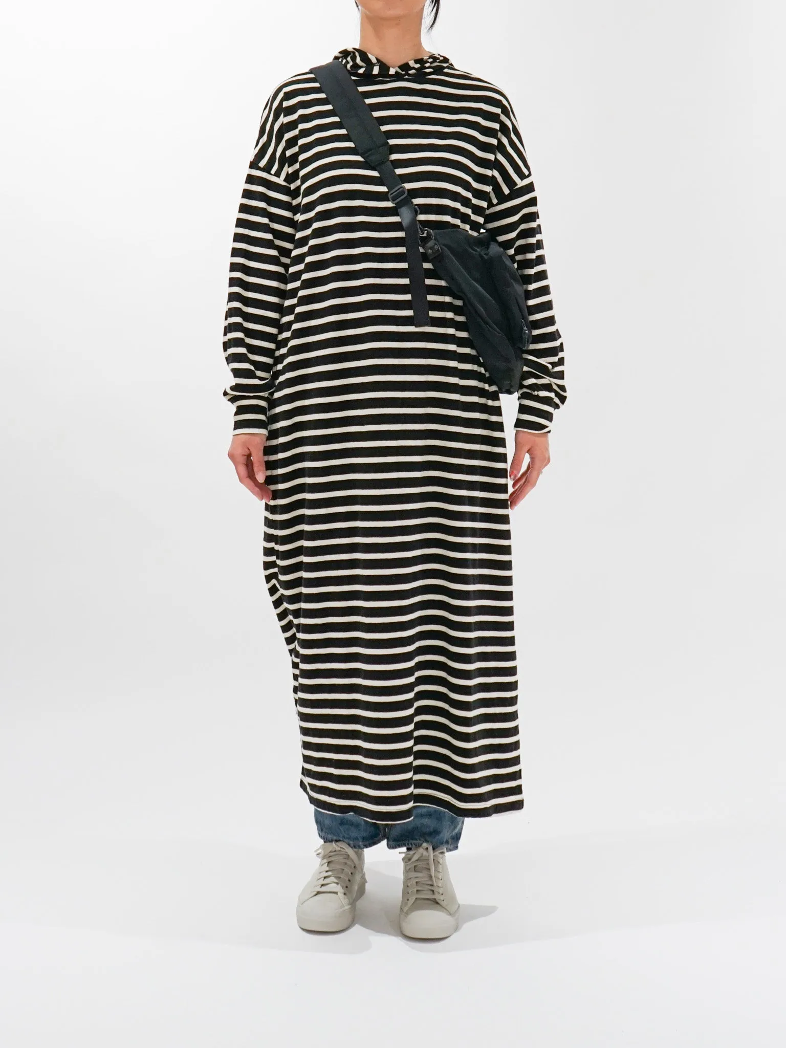 Striped Hoodie Dress - Black x Natural