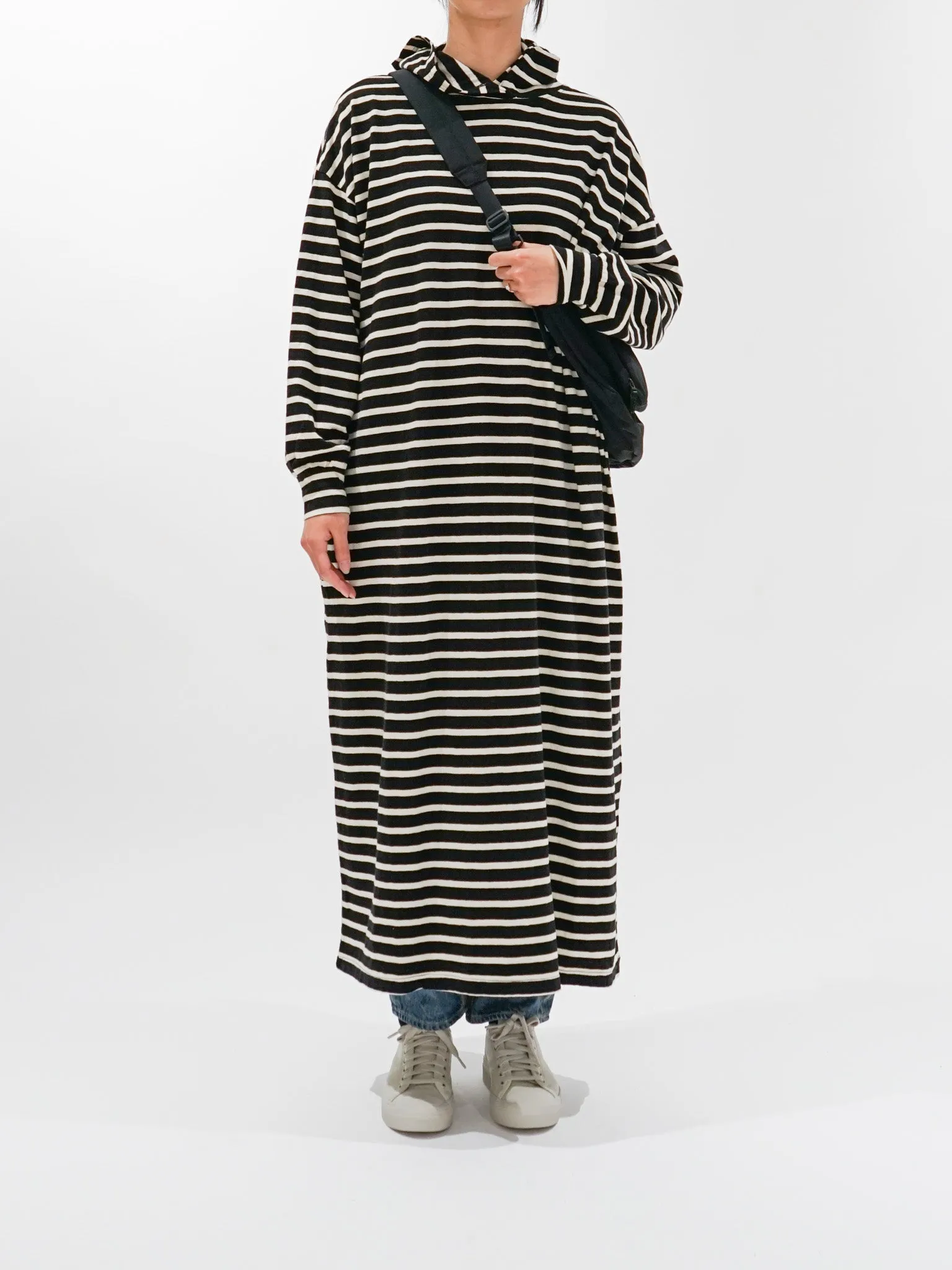 Striped Hoodie Dress - Black x Natural