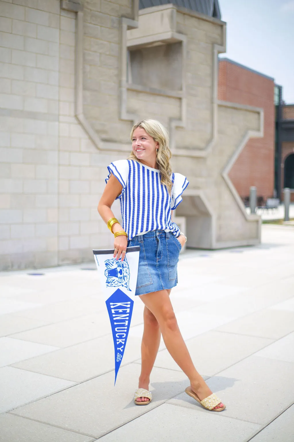 Striped Ruffle Sleeve Sweater Top