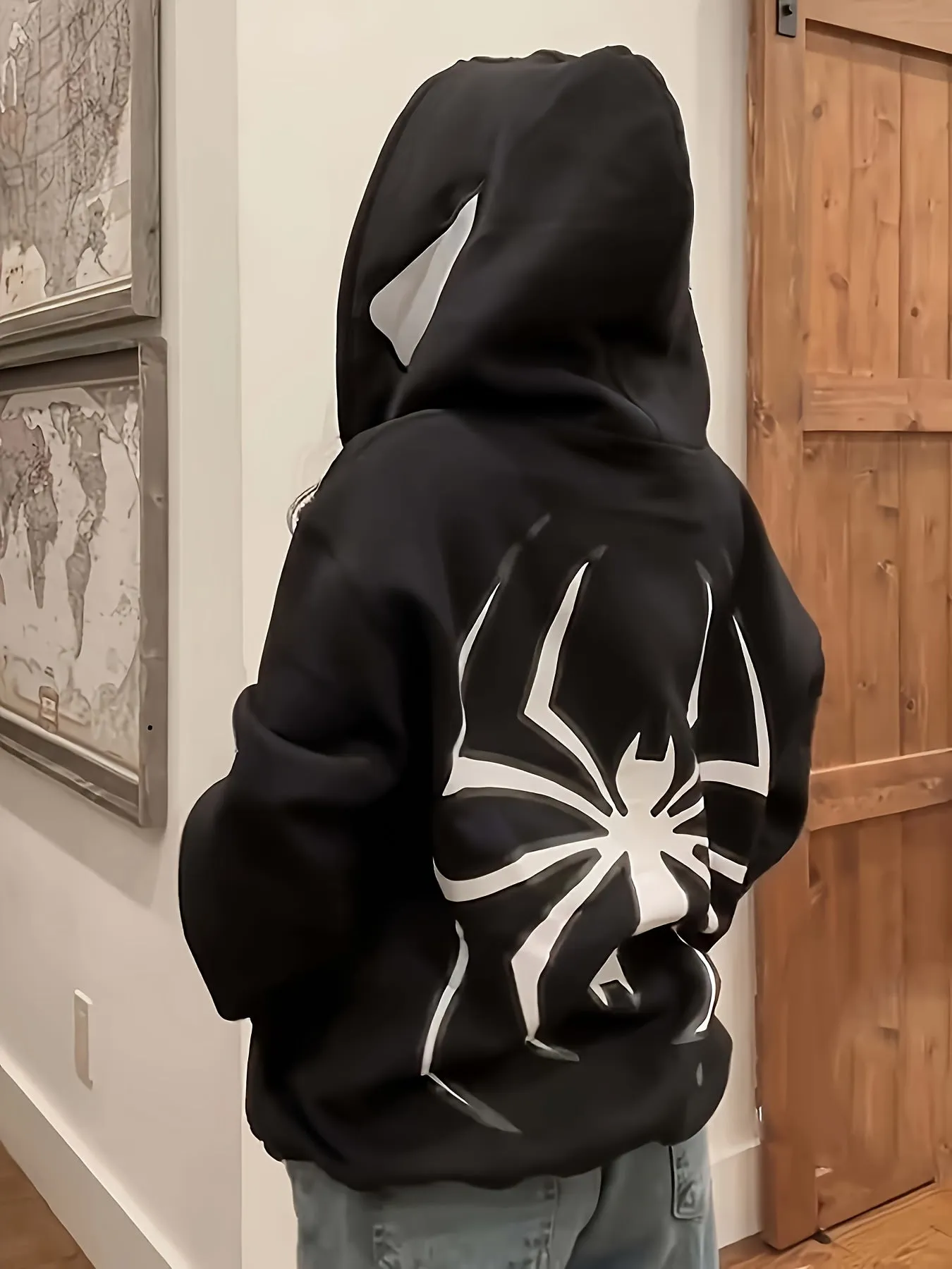 Stylish Spider  Letter Hoodie Womens Casual Zipup Jacket